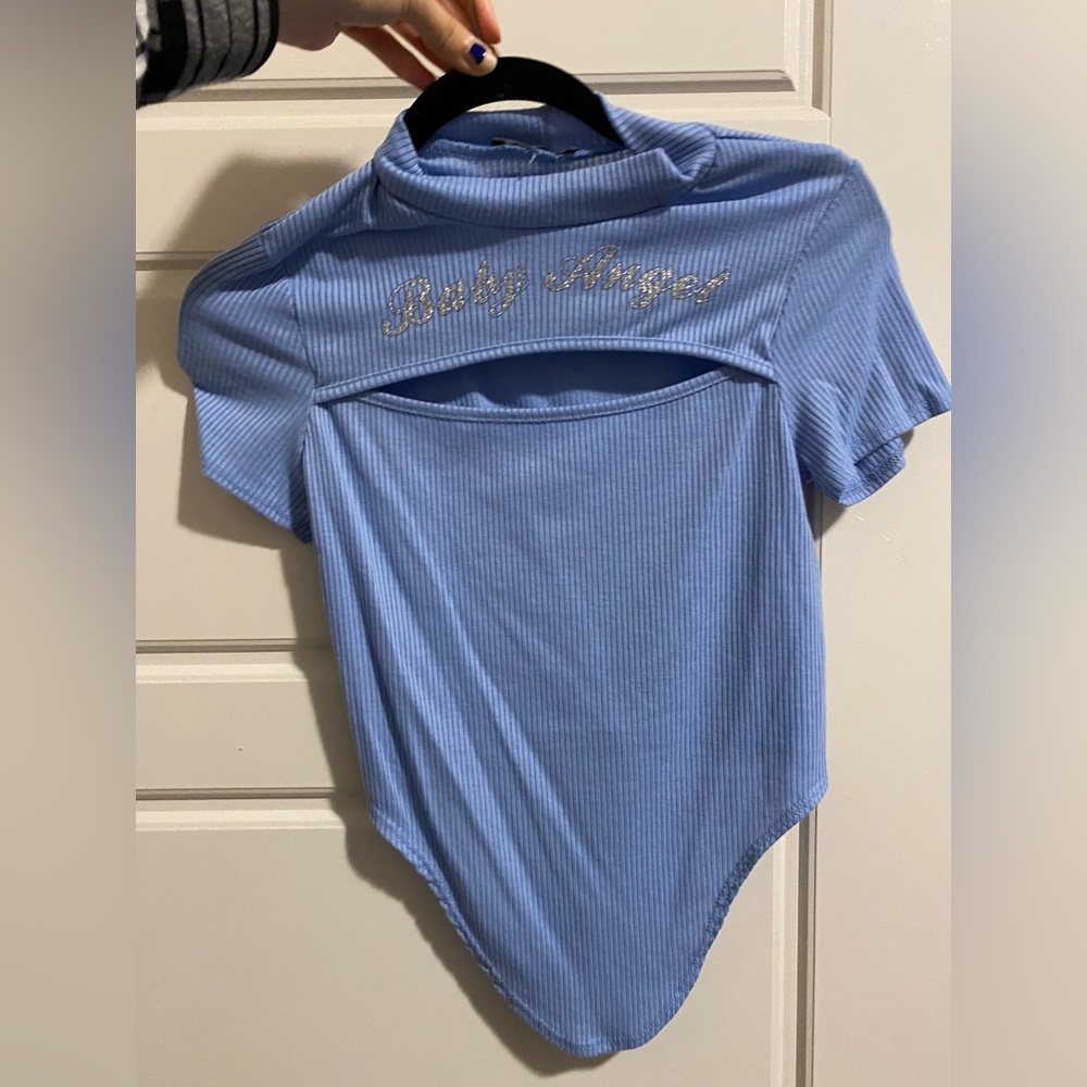 Blue Ribbed Baby Angel Crop Top Size Medium (M)